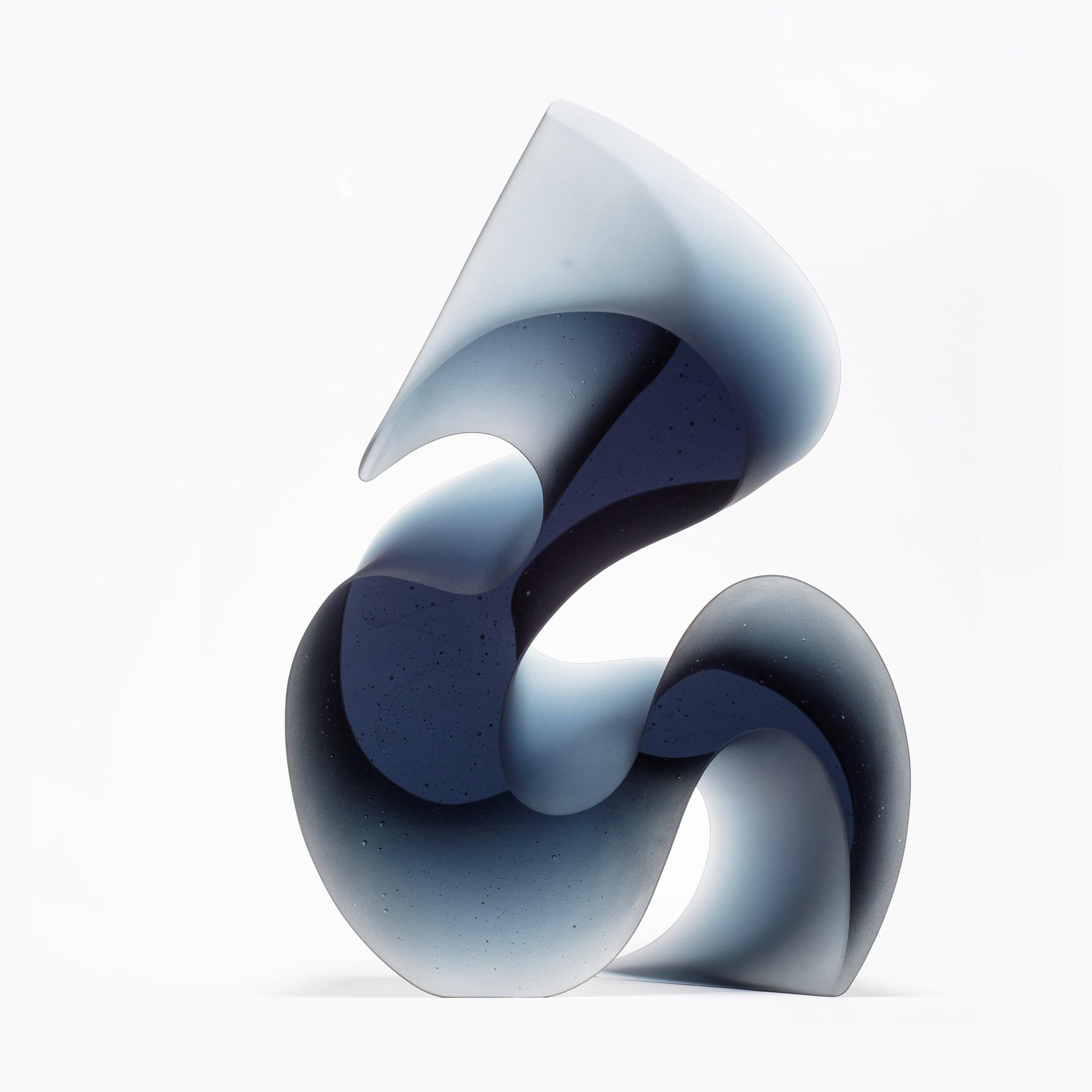 Flow Grey Blue, a Steel Blue Solid Cast Glass Sculpture by Karin Mørch For Sale 2