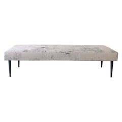 Flow Modern Abstract Pattern Creamy White and Black Leather Bench or Daybed