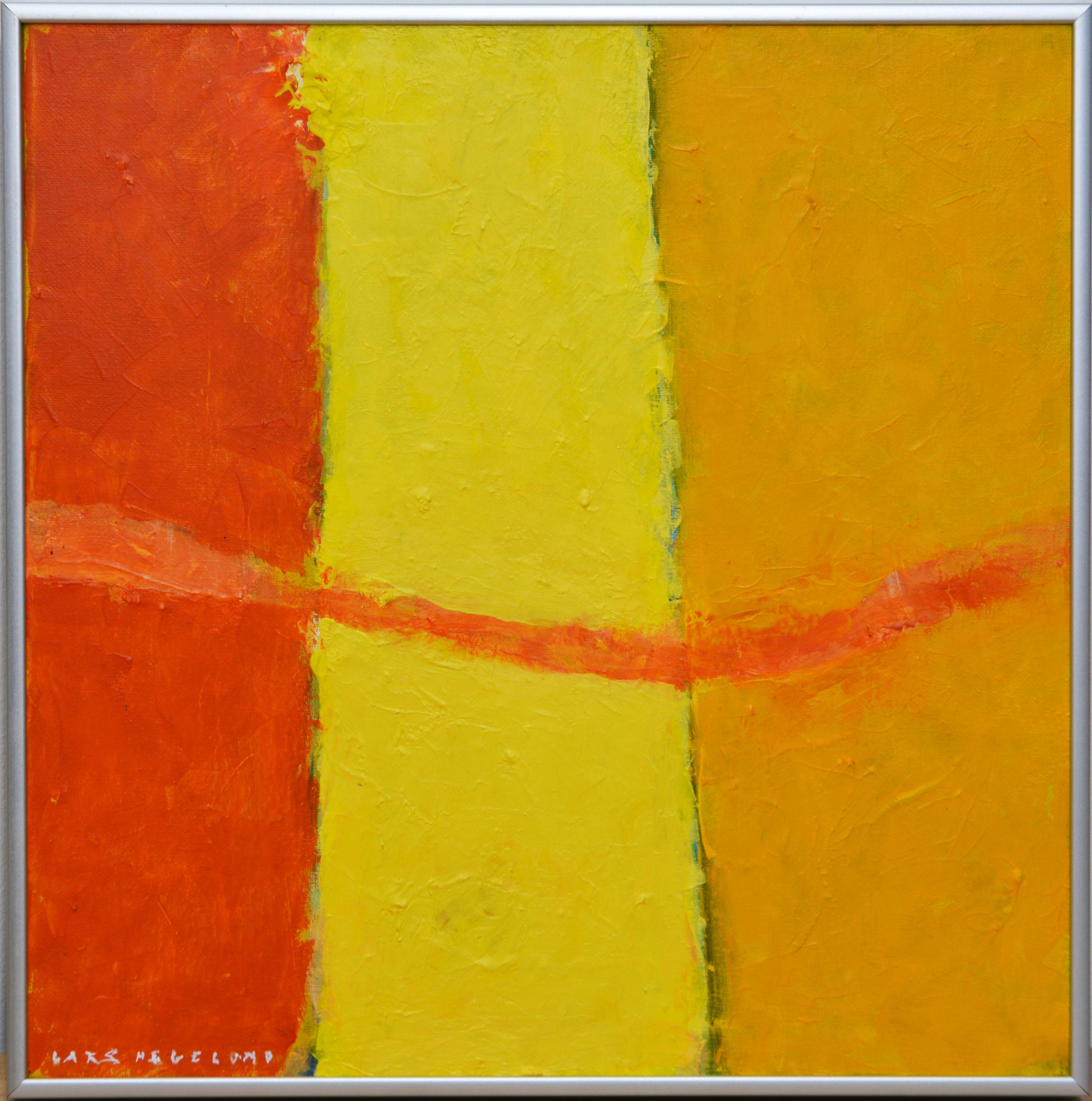 Sometimes less is more. This work is all about color, texture, edges and a poetic composition that stays alive.

'Flow'
by Lars Hegelund, American b. 1947.
Acrylic and Oil on Canvas, signed.
Measures: 14 x 14 in. w/o frame, 14.5 x 14.5 in. including