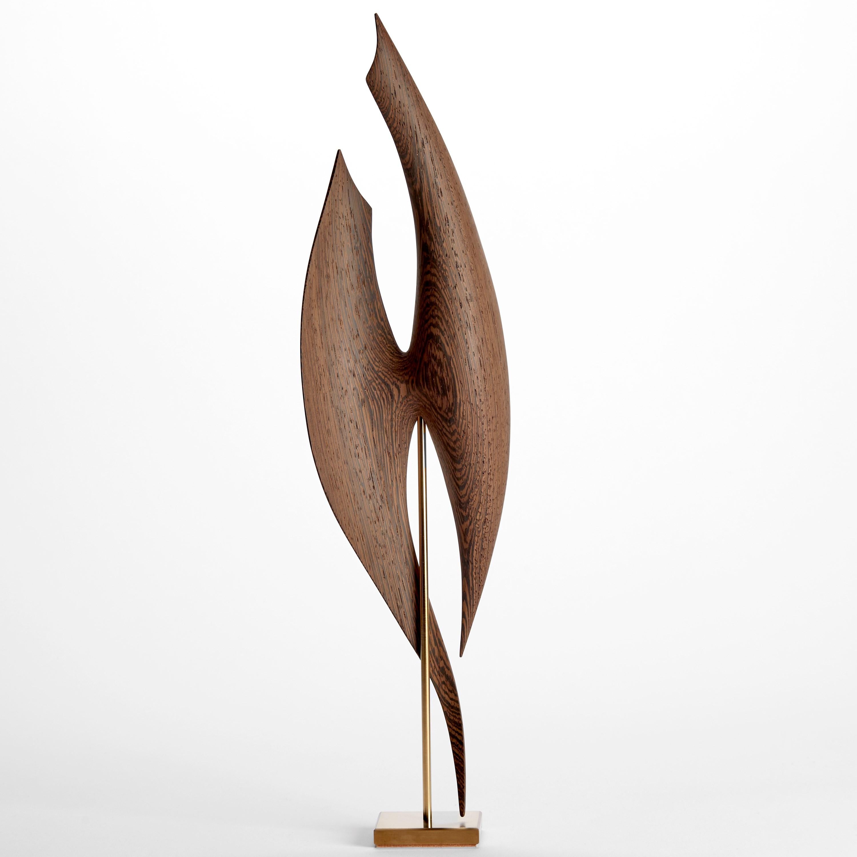 Danish Flow Petit No 19, Wenge wood & gold mid-century inspired sculpture by Egeværk