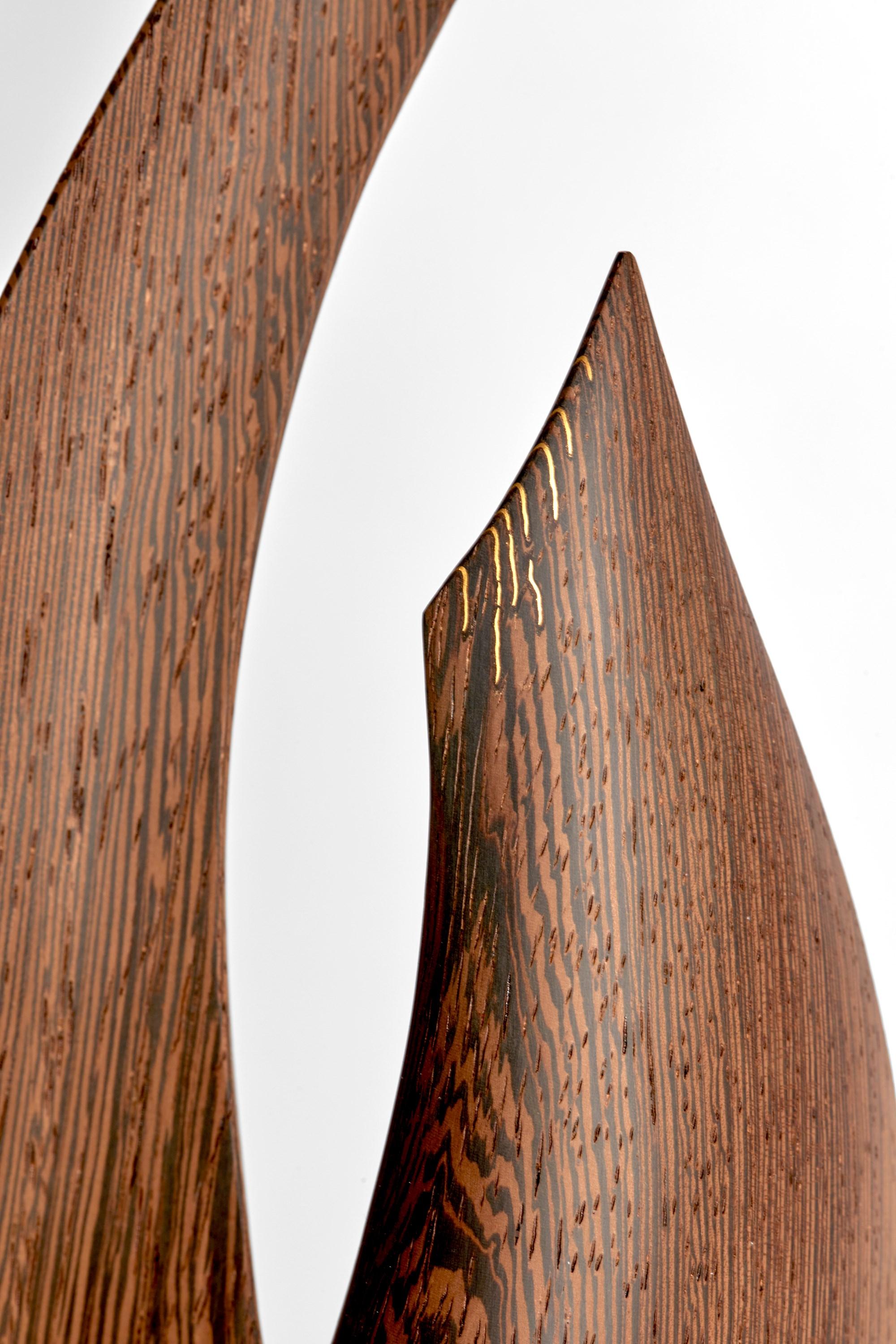 Contemporary Flow Petit No 19, Wenge wood & gold mid-century inspired sculpture by Egeværk For Sale