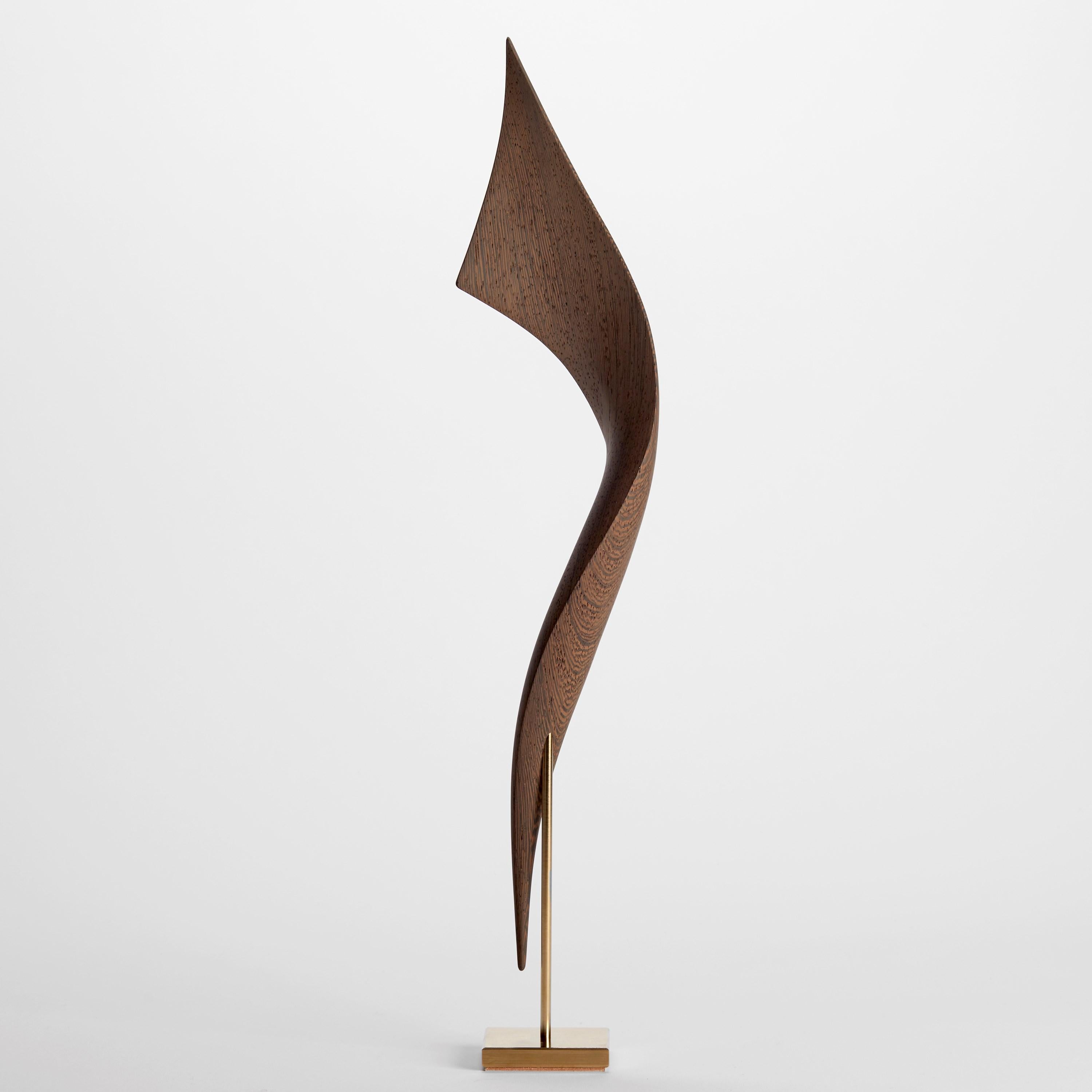 Organic Modern  Flow Petit No 20, abstract fluid Wenge wood & gold mounted sculpture by Egeværk For Sale