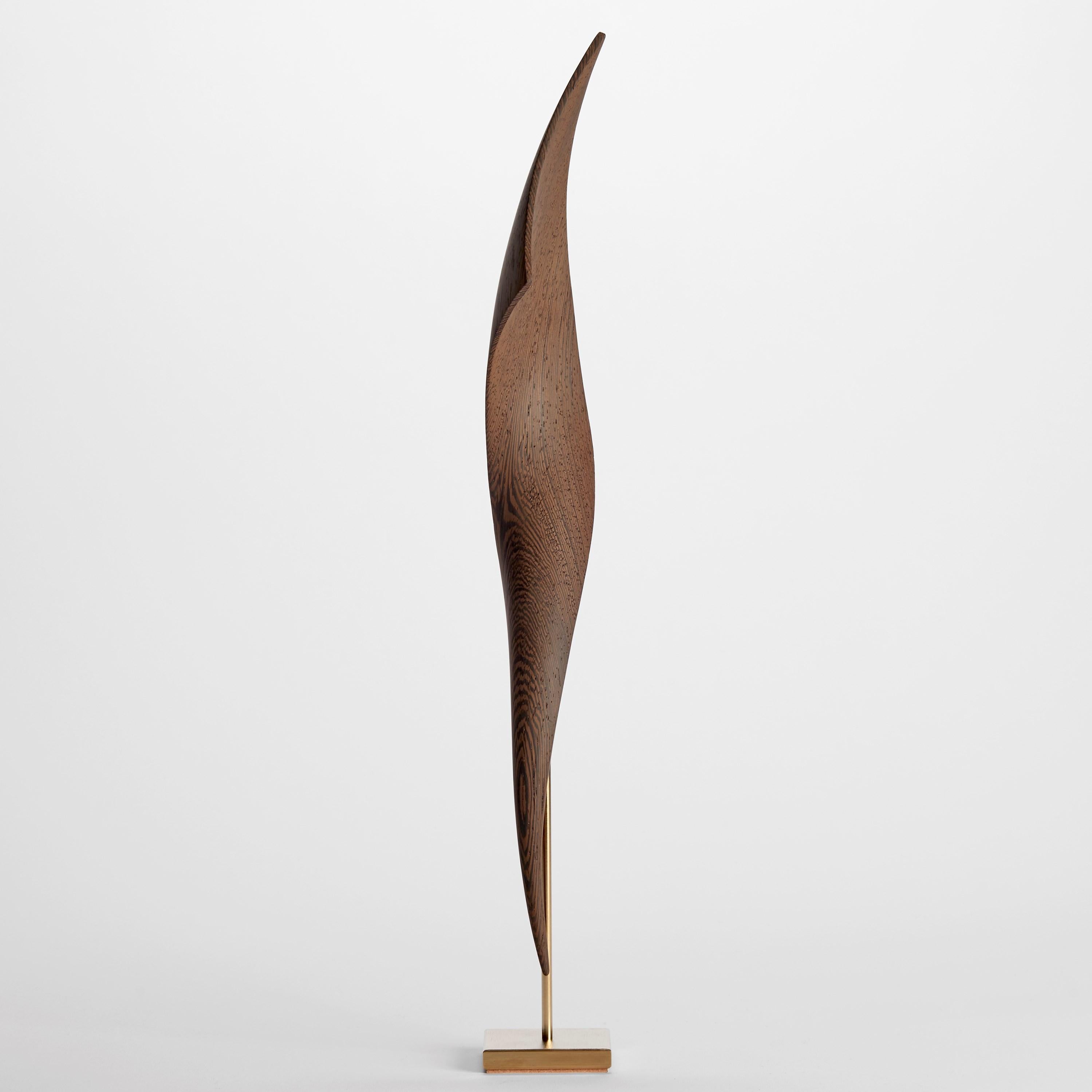 Danish  Flow Petit No 20, abstract fluid Wenge wood & gold mounted sculpture by Egeværk For Sale