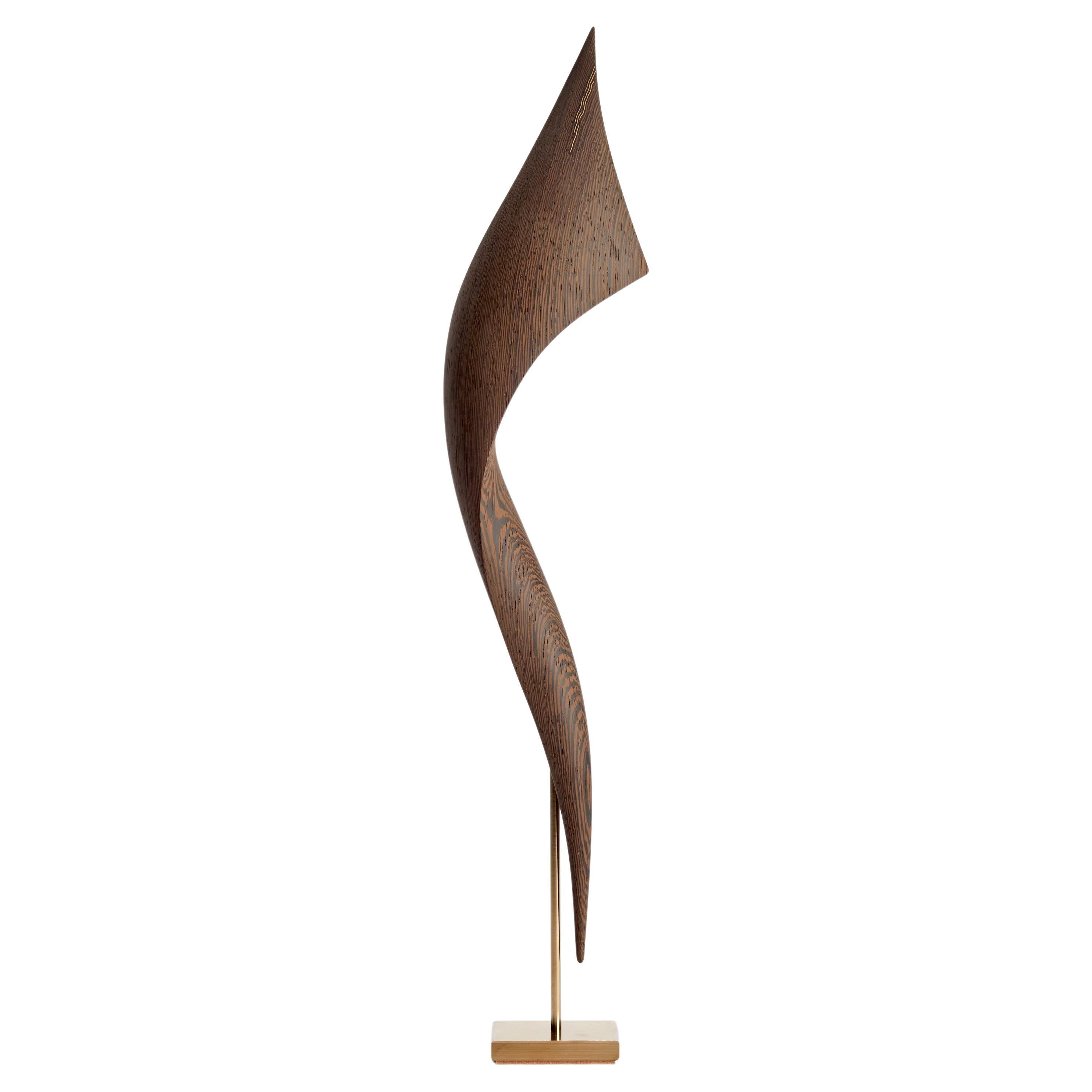  Flow Petit No 20, abstract fluid Wenge wood & gold mounted sculpture by Egeværk For Sale