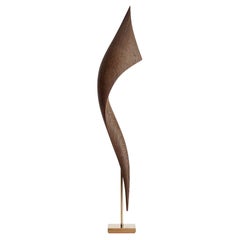  Flow Petit No 20, abstract fluid Wenge wood & gold mounted sculpture by Egeværk