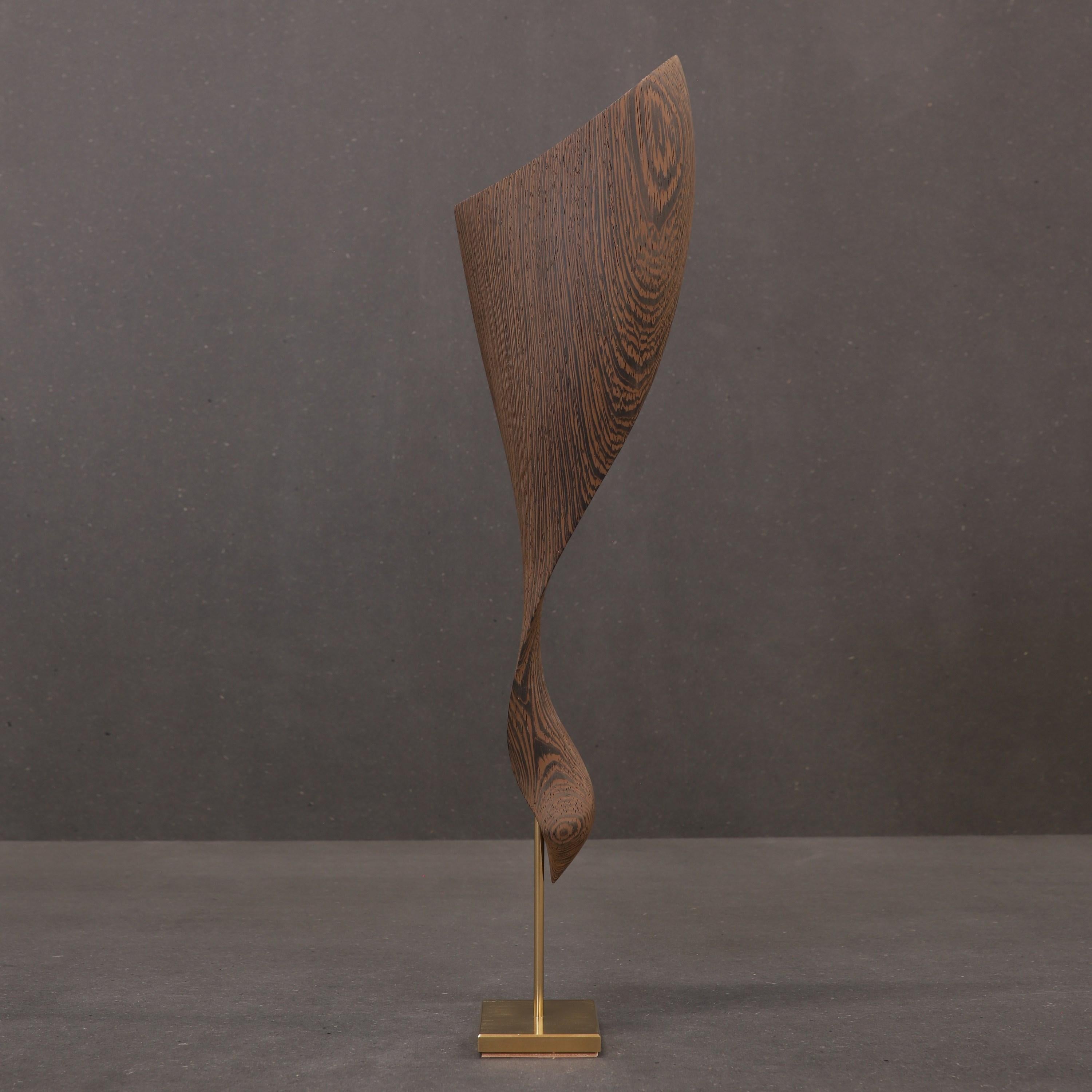 Flow Petit No 21, Wenge wood & gold abstract fluid mounted sculpture by Egeværk For Sale 3