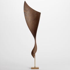 Flow Petit No 21, Wenge wood & gold abstract fluid mounted sculpture by Egeværk