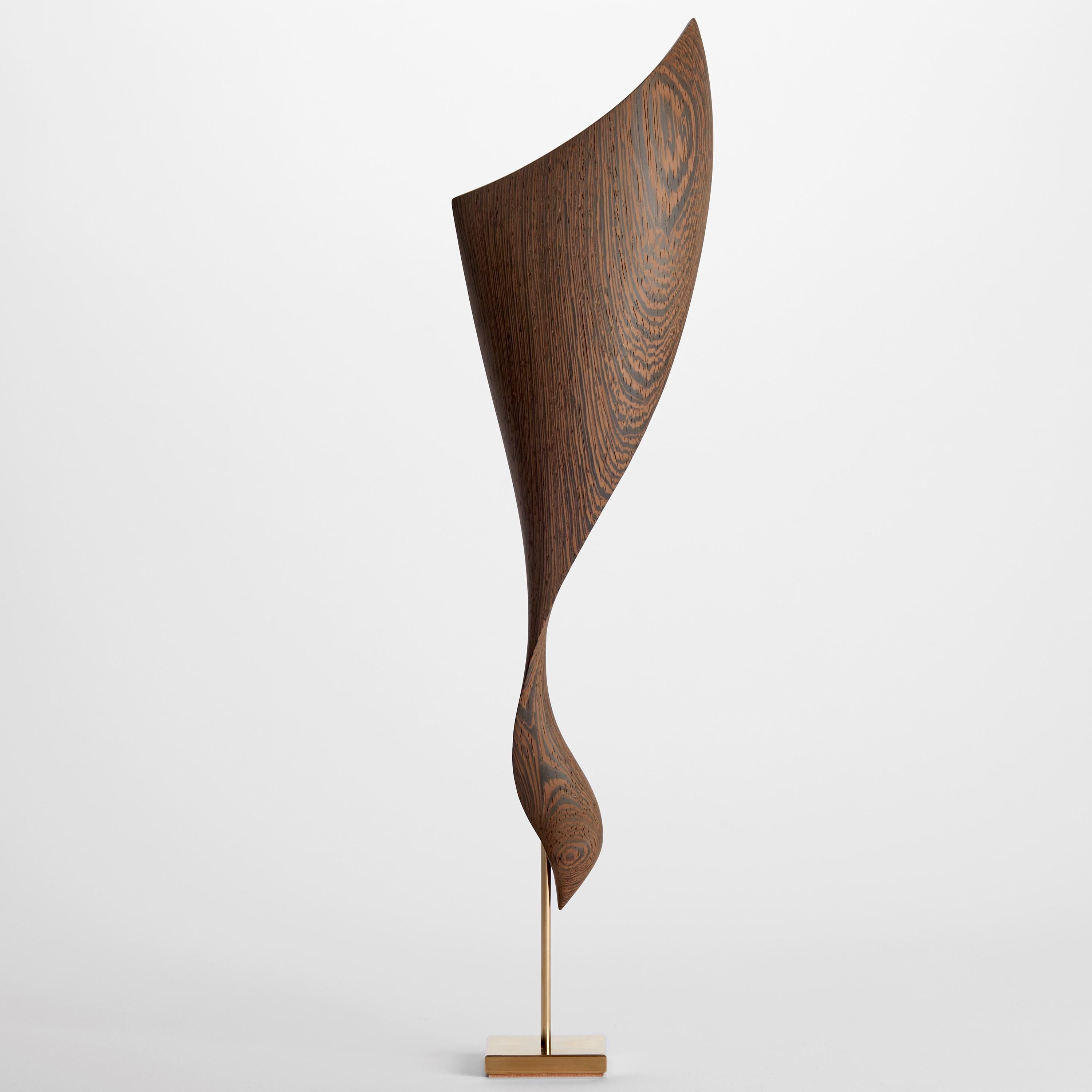 Organic Modern Flow Petit No 21, Wenge wood & gold abstract fluid mounted sculpture by Egeværk For Sale