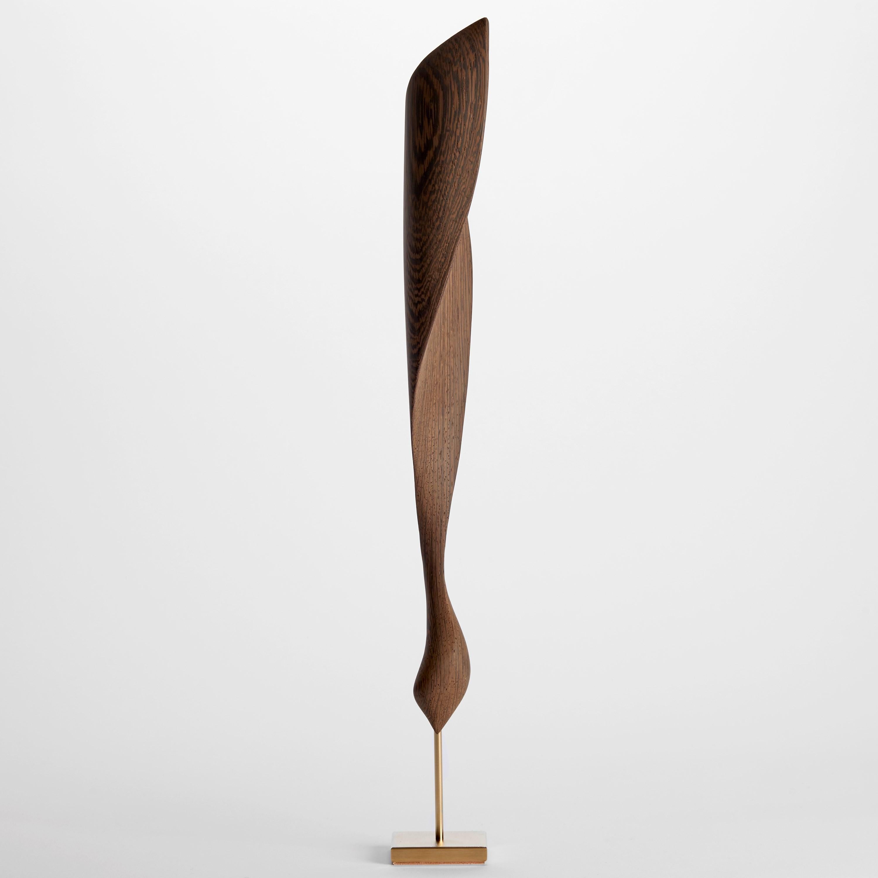 Danish Flow Petit No 21, Wenge wood & gold abstract fluid mounted sculpture by Egeværk For Sale