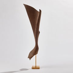 Flow Petit No 8, Abstract Wengé Wood Sculpture Inlayed with 24ct Gold by Egeværk