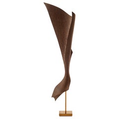 Flow Petit No 8, Abstract Wengé Wood Sculpture Inlayed with 24ct Gold by Egeværk