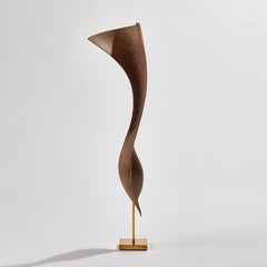 Flow Petit No 9, Abstract Wengé Wood Sculpture Inlayed with 24ct Gold by Egeværk