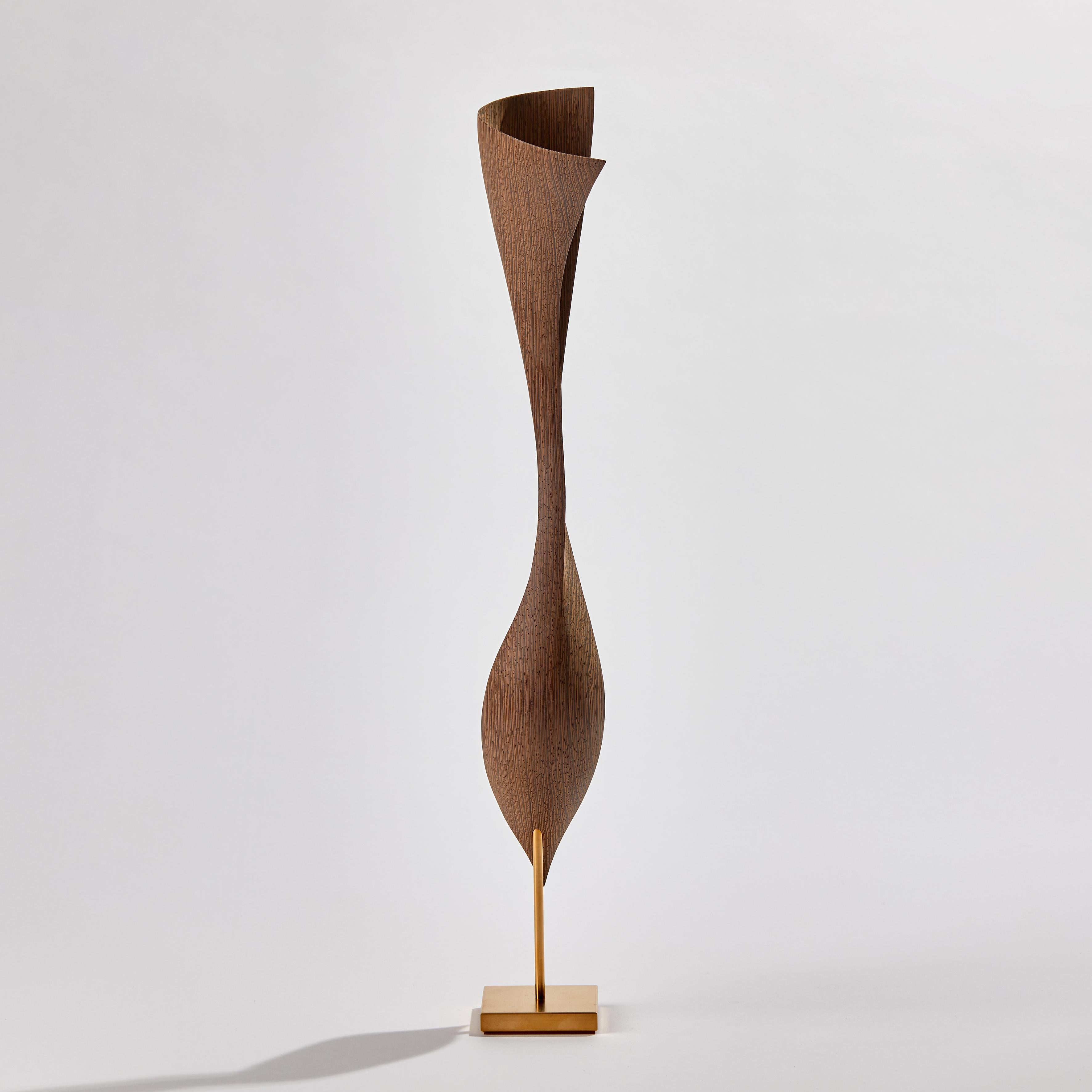 Organic Modern Flow Petit No 9, Abstract Wengé Wood Sculpture Inlayed with 24ct Gold by Egeværk