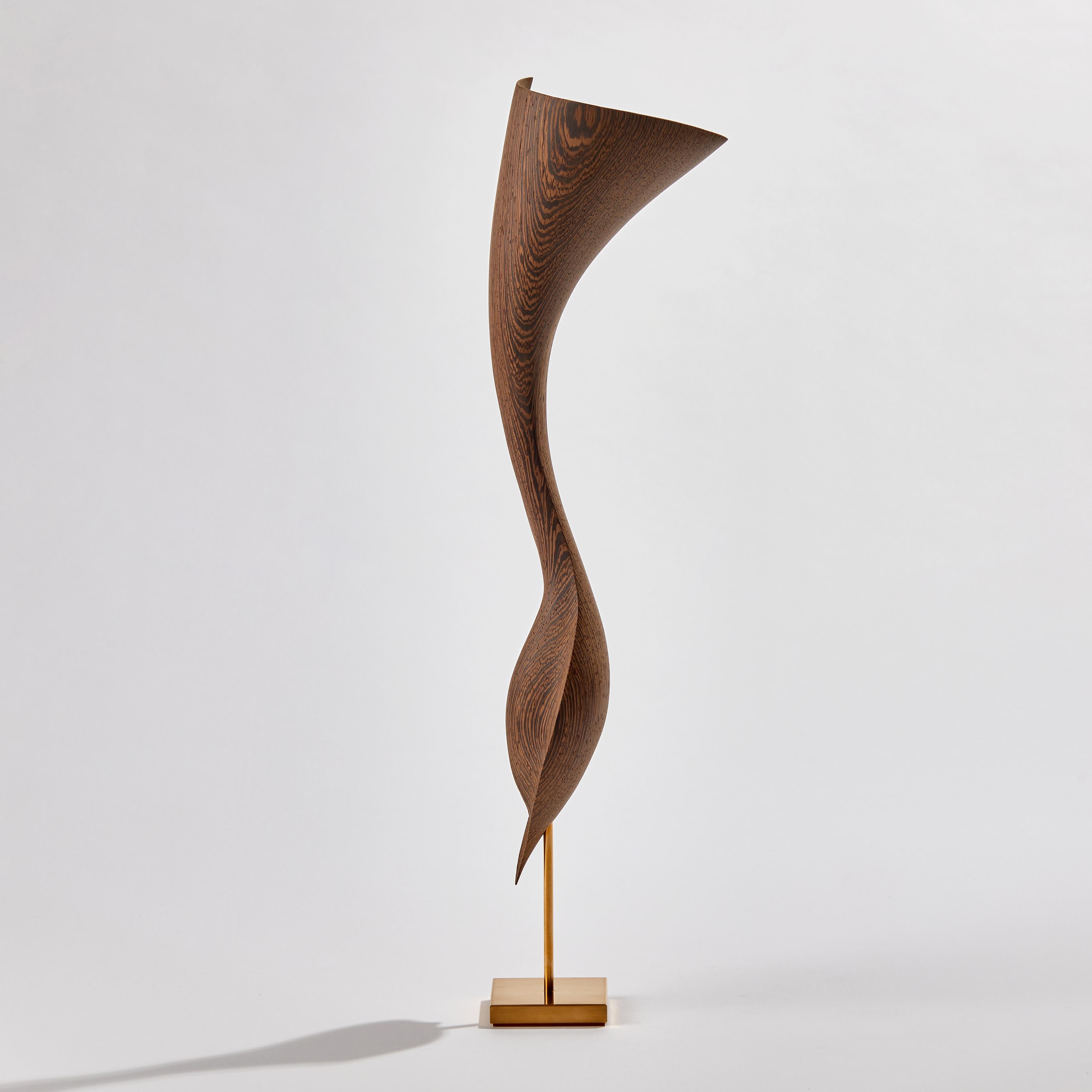Danish Flow Petit No 9, Abstract Wengé Wood Sculpture Inlayed with 24ct Gold by Egeværk