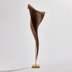 Flow Petit No13, Abstract Wengé Wood Sculpture Inlayed with 24ct Gold by Egeværk