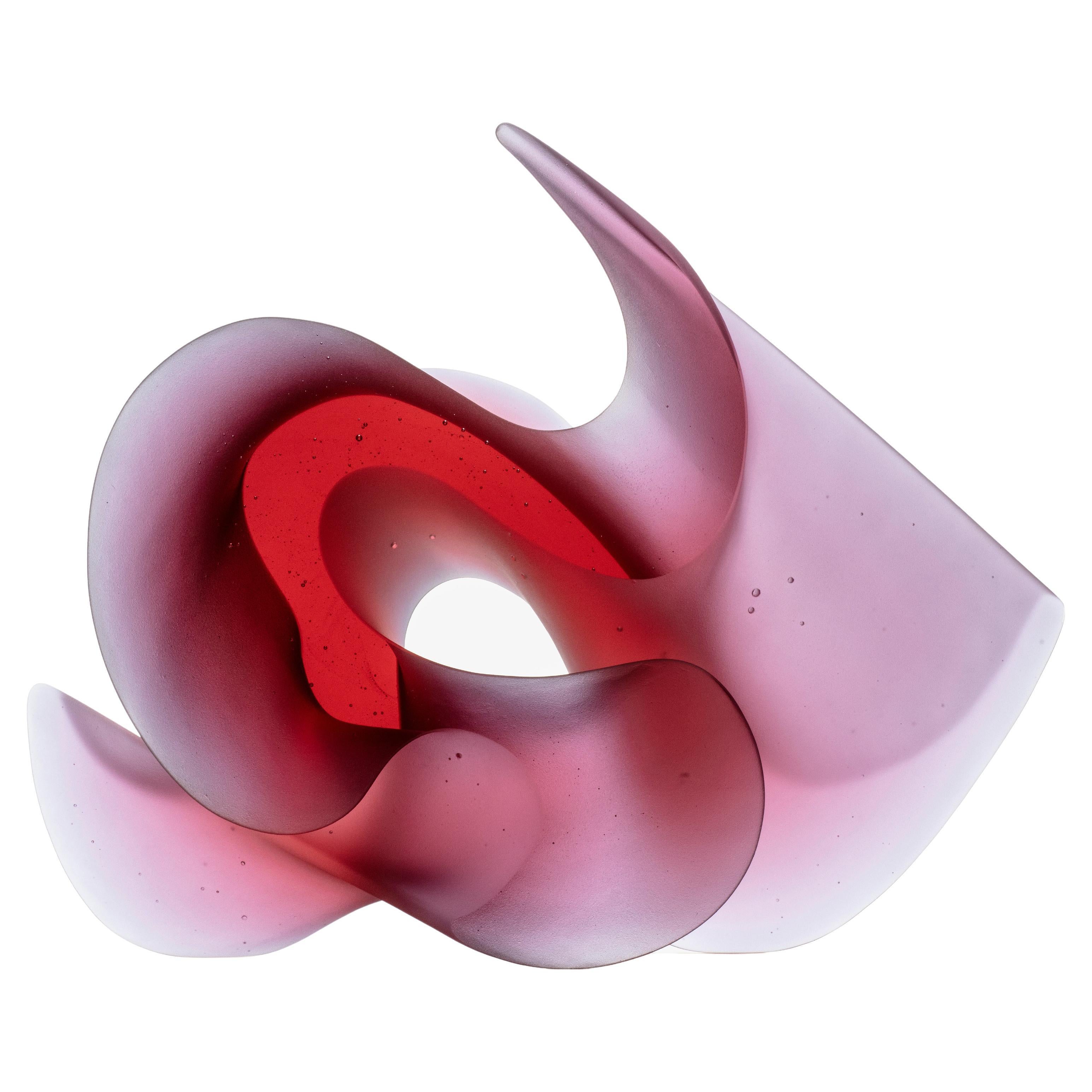 Flow Pink, a Magenta Unique Abstract Cast Glass Sculpture by Karin Mørch