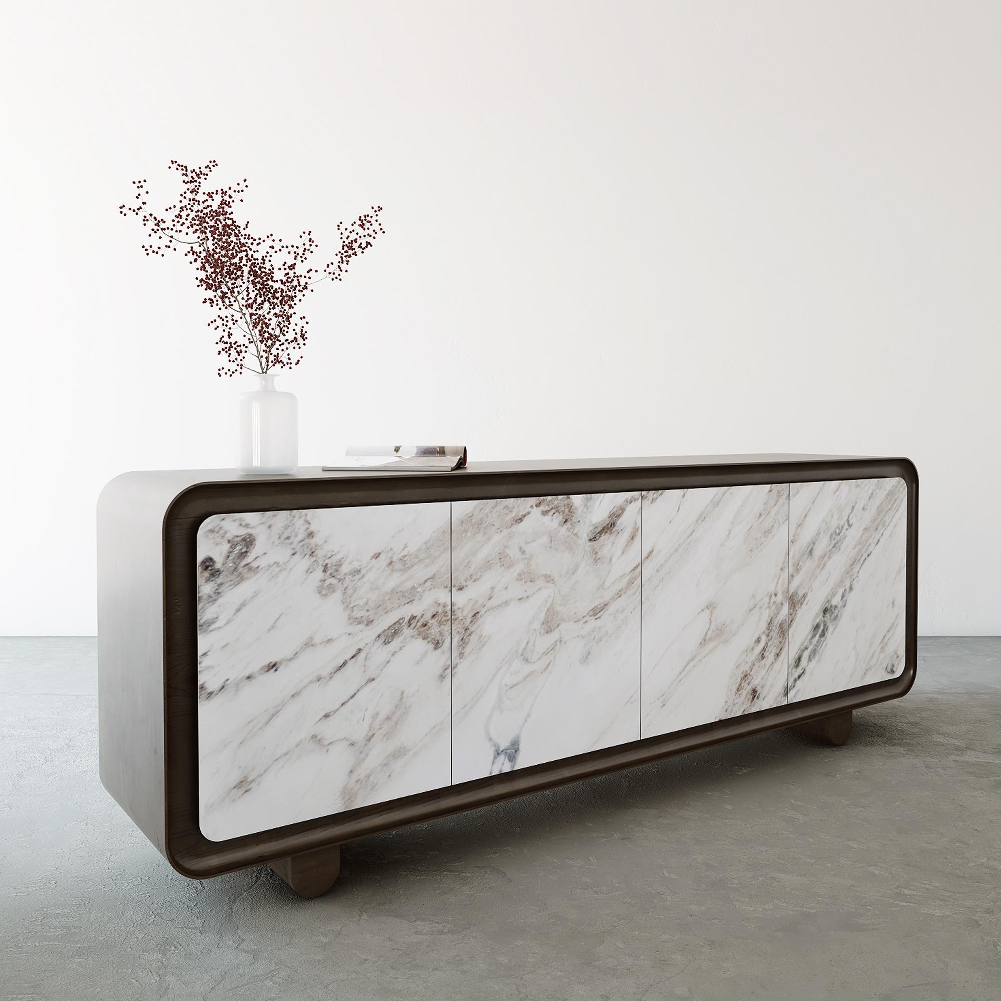 Patinated Modern, Contemporary, 21st Century, Marble, Wood, Flow Sideboard