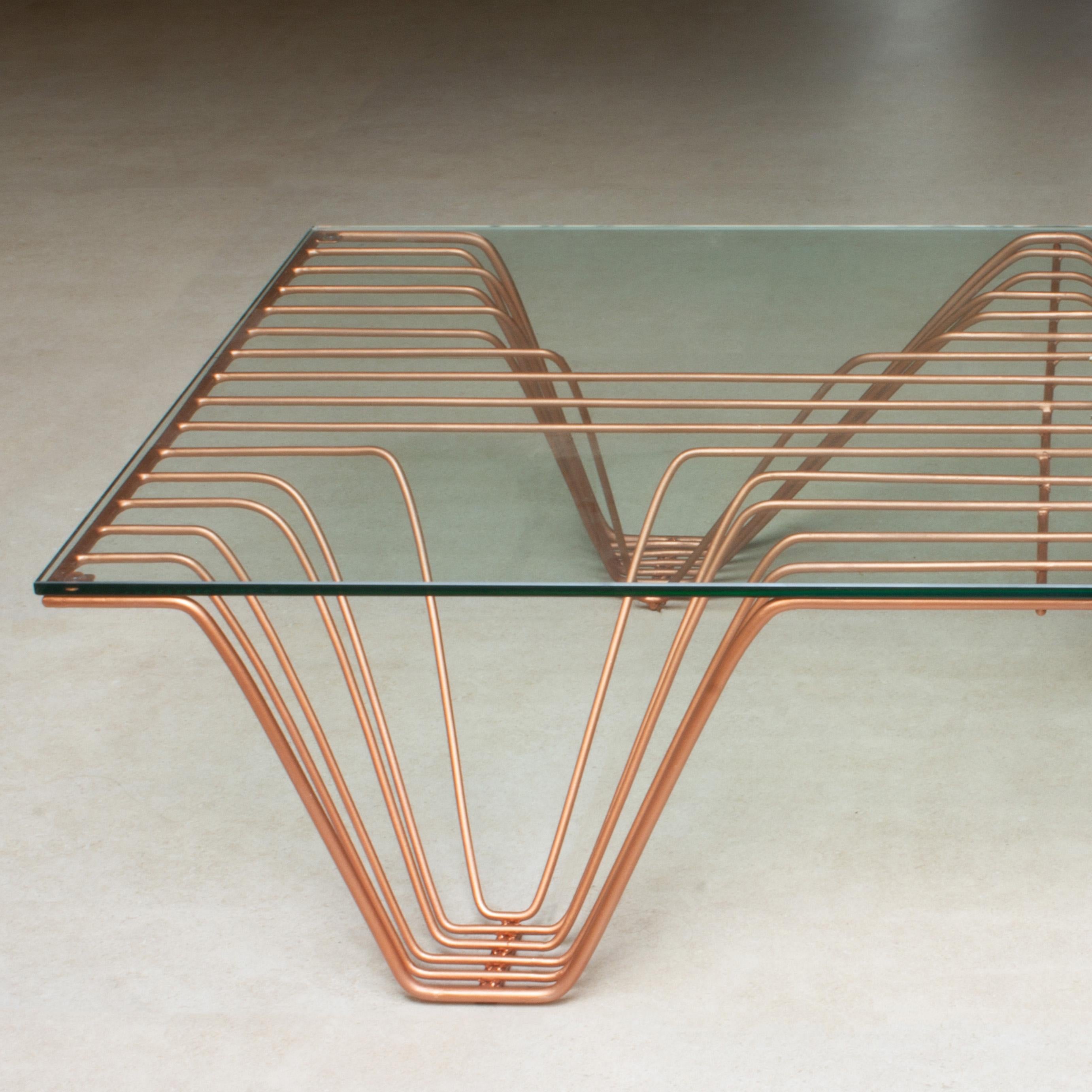 Hand-Crafted Flow Table Copper Finish For Sale