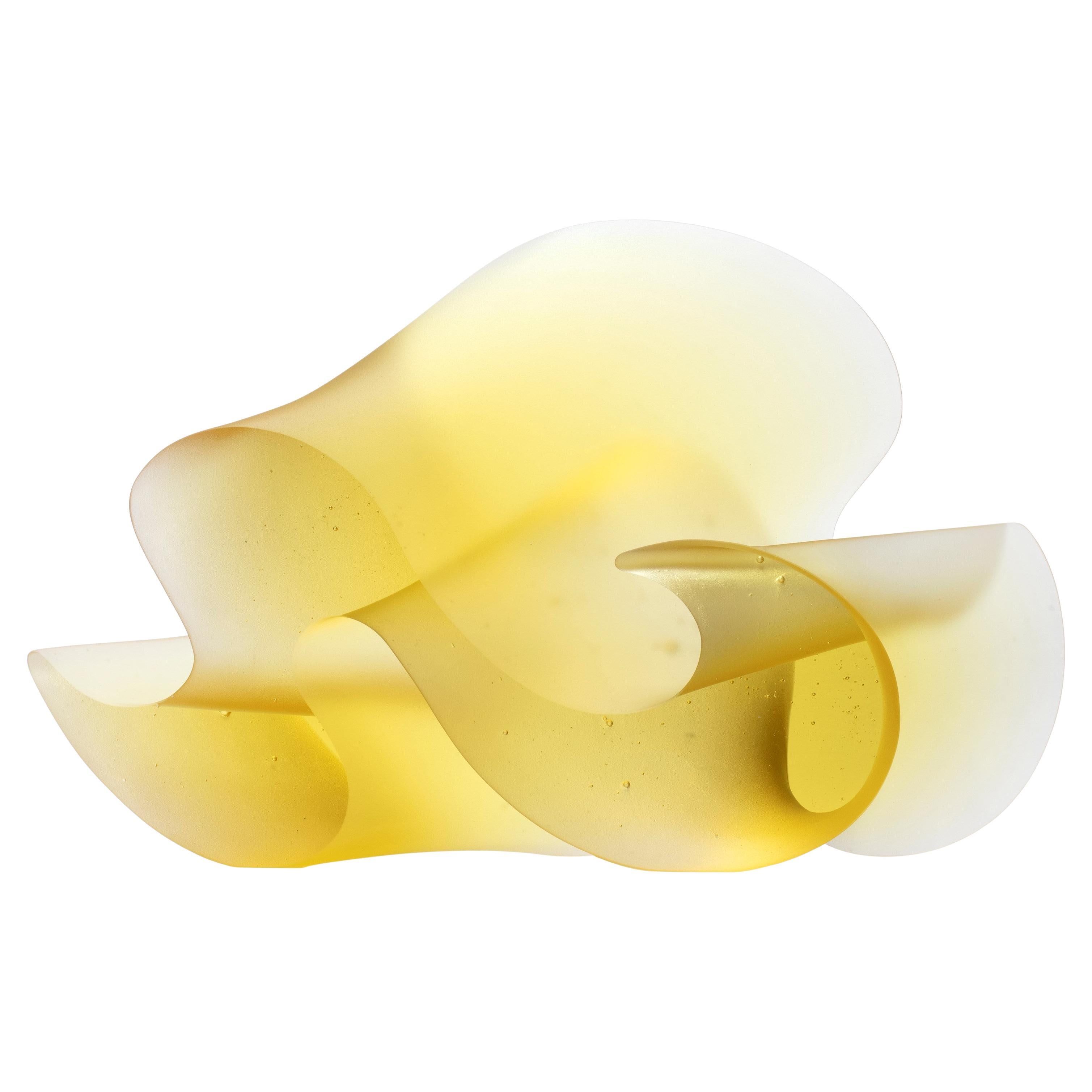 Organic Modern Flow Yellow, a Bright Gold / Yellow Solid Cast Glass Sculpture by Karin Mørch For Sale