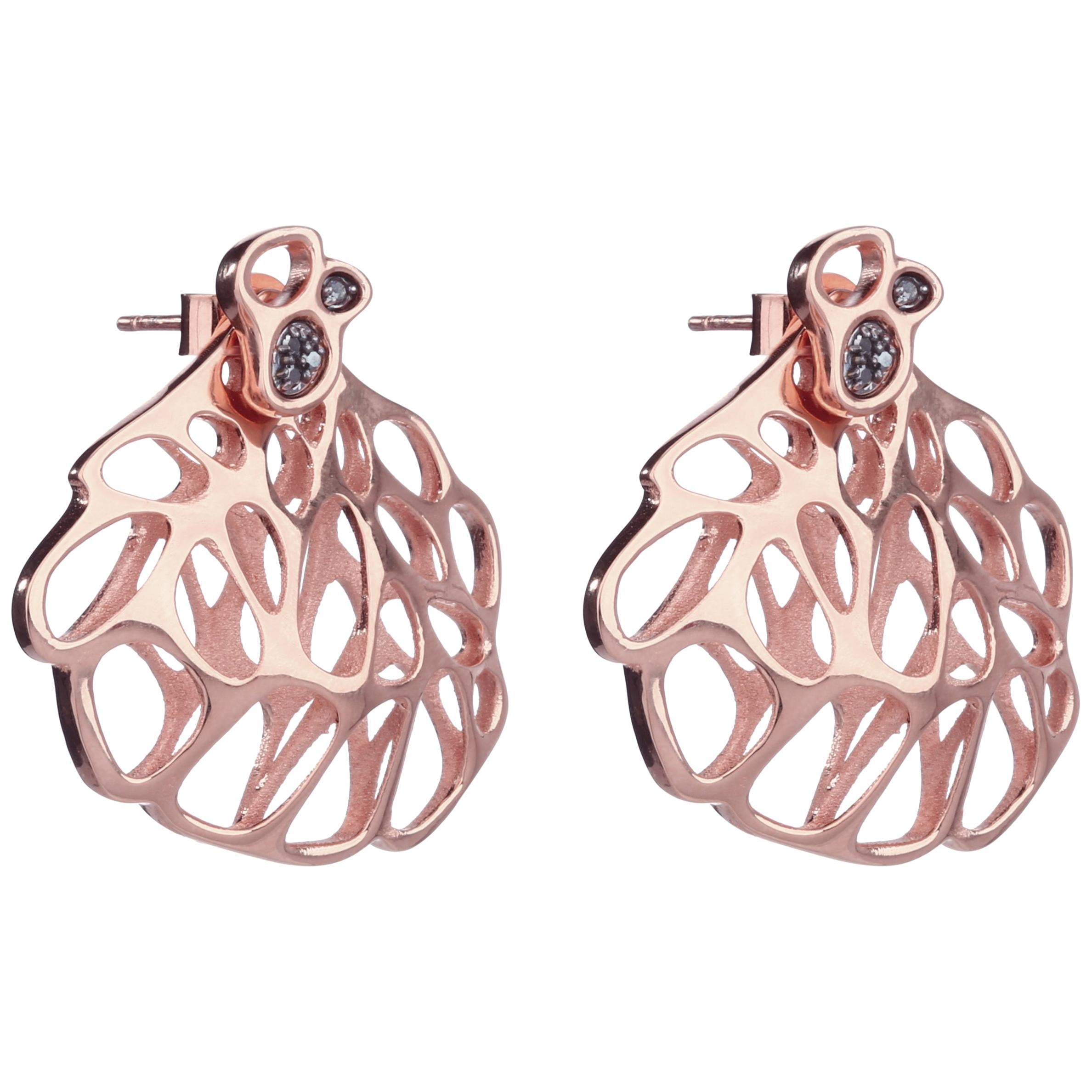FLOWEN Sterling Silver Aoda Studs and Earjackets in Rose Gold and Grey Diamonds For Sale