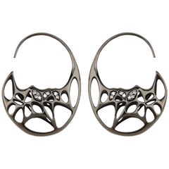 FLOWEN Boucles d'oreilles Goda en argent sterling, Ruthenium noir et diamants