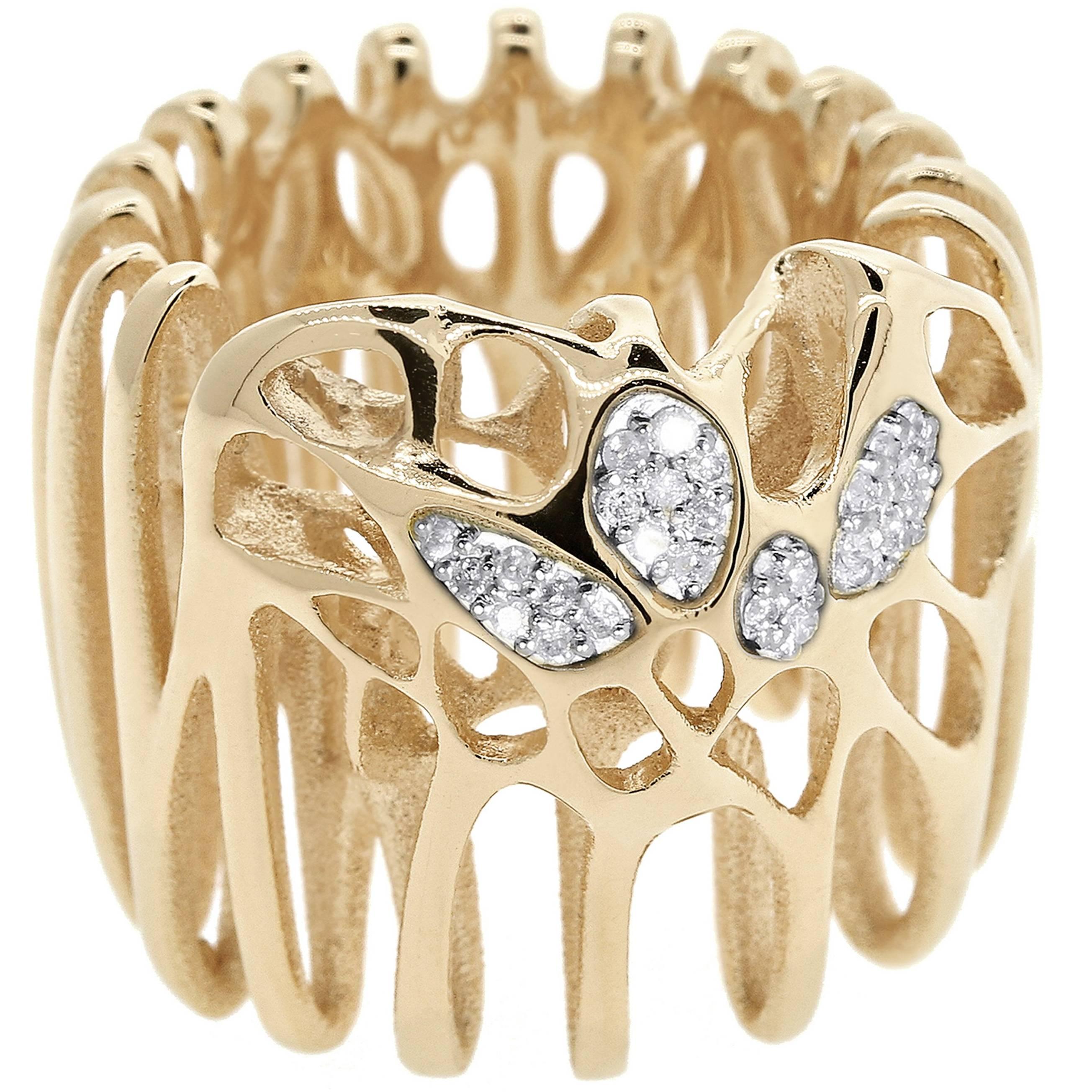 FLOWEN Sterling Silver Moxi Cocktail Ring in 18 Karat Gold and Diamonds