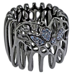 FLOWEN Sterling Silver Moxi Cocktail Ring in Black Ruthenium with Blue Diamonds
