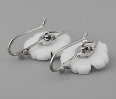 Flower 14k Gold Earrings with Garnet, Garnet and Carved Mother of Pearl Earrings