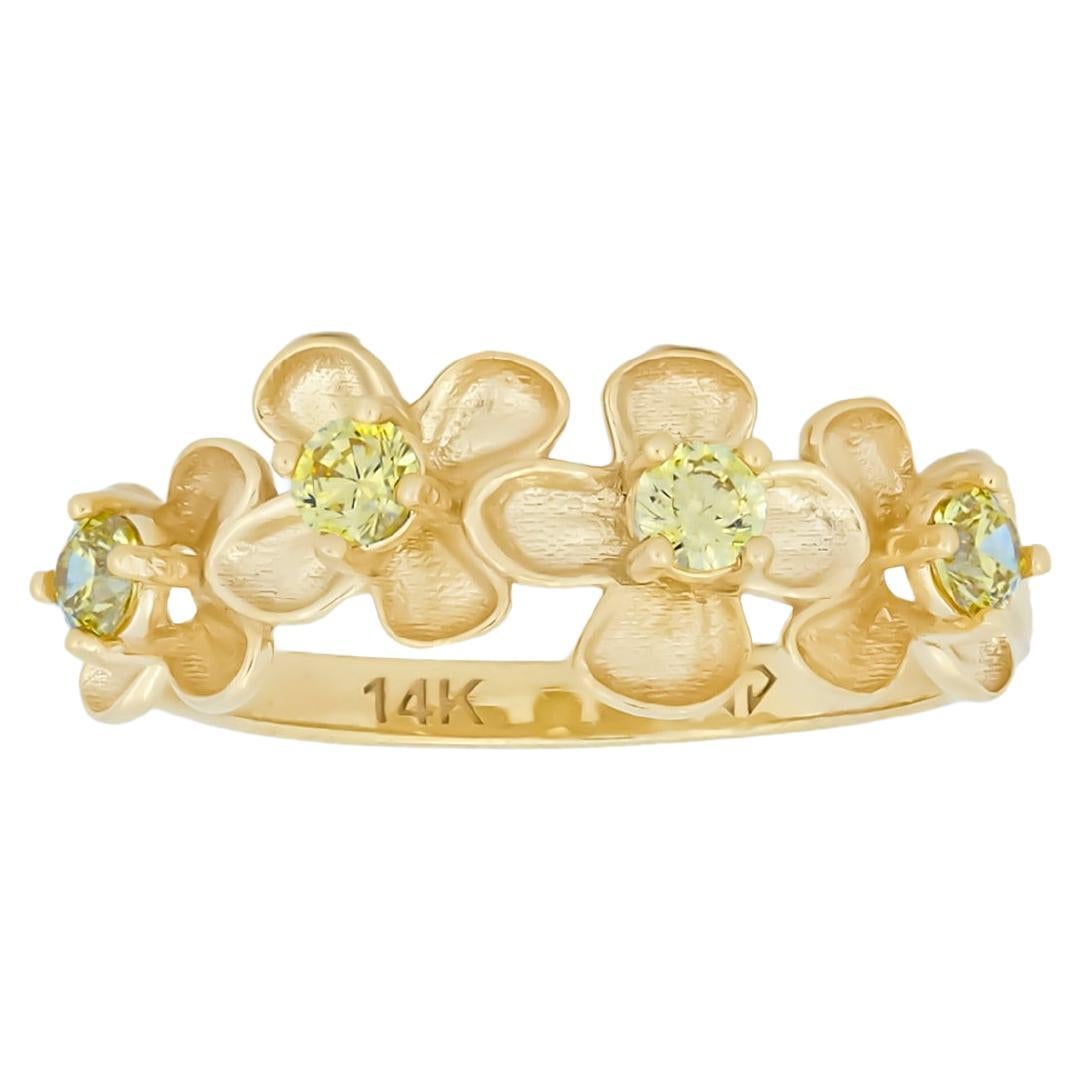 Flower 14k gold ring.
Lab yellow sapphires 14k gold ring. Daisy flower gold ring. Flower bouquet ring. Yellow gemstone ring.

Metal: 14k solid gold
Weight: 2 gr depends from size

Gemstones
Set with lab sapphires
Color -yellow, 
Cut: round

In our