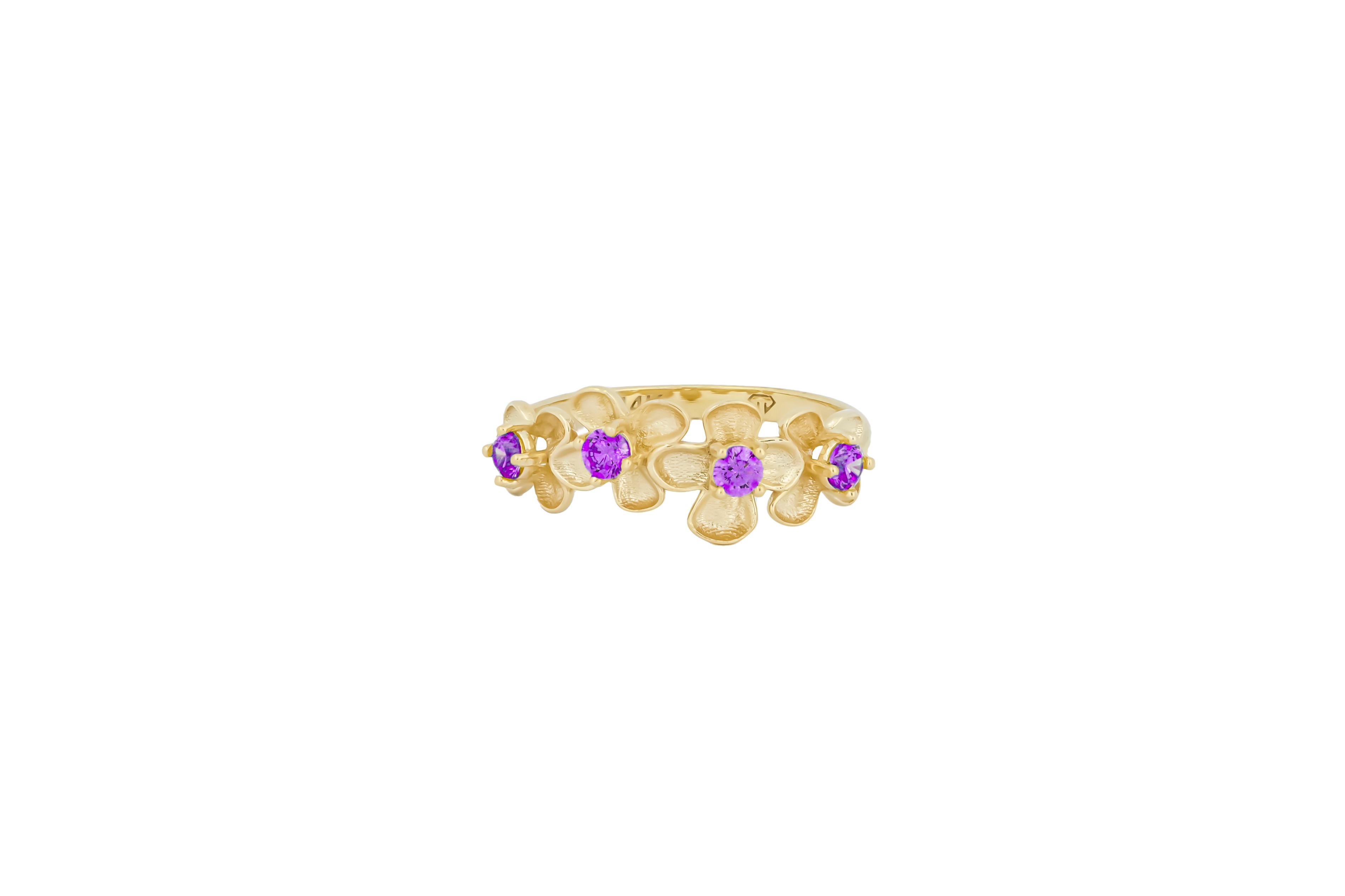 Im Angebot: Ring mit Blume aus 14k Gold. () 4