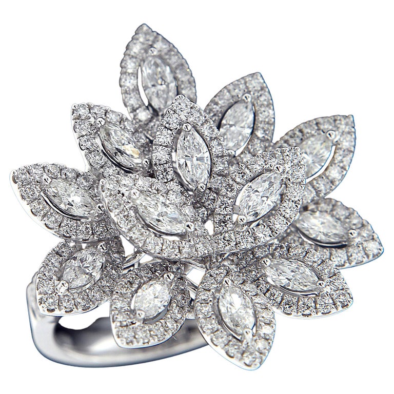 Flower 18 Karat White Gold and Diamond Cocktail Ring For Sale at ...