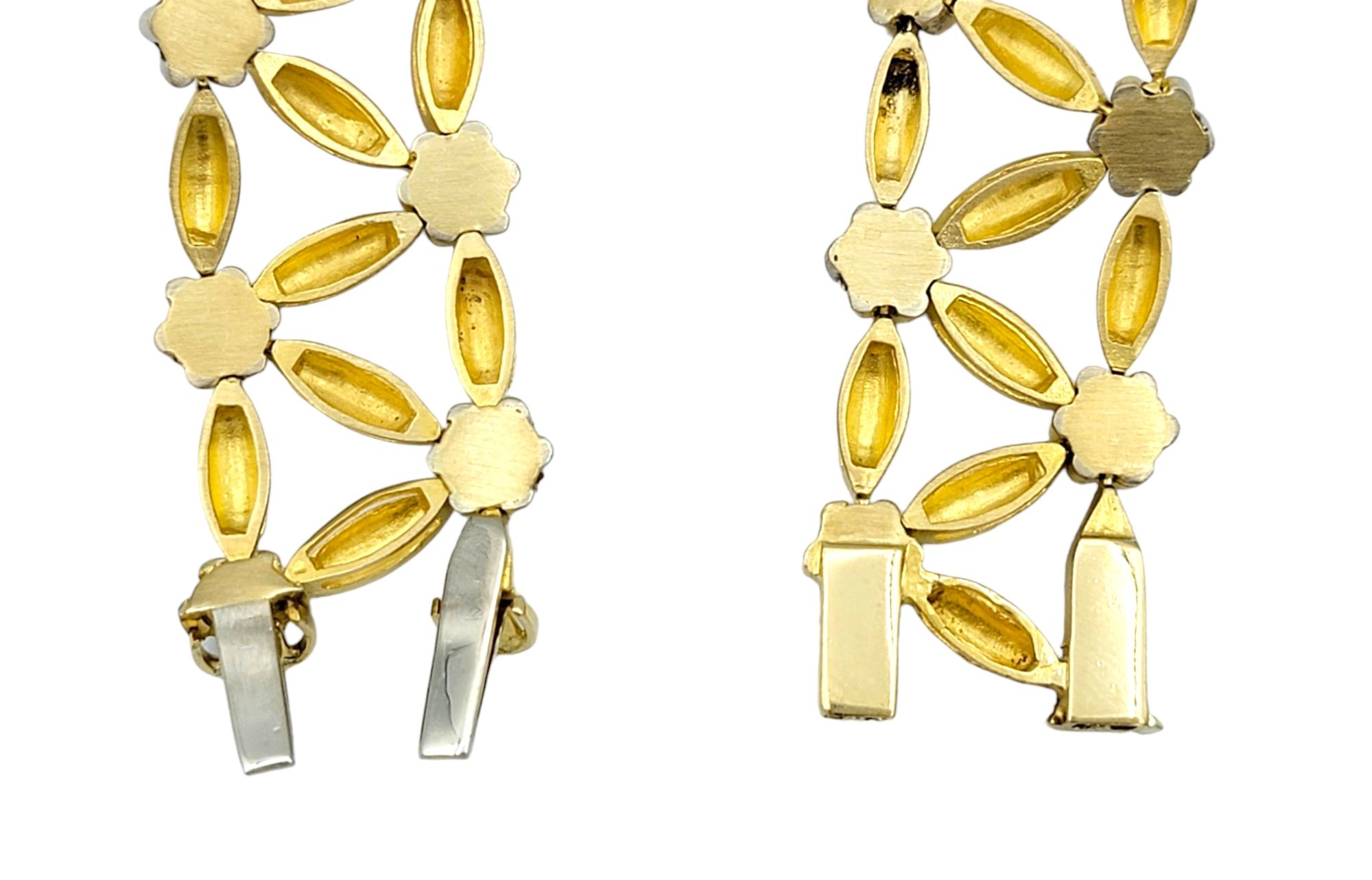 Flower and Leaf Motif Diamond Open Link Bracelet Set in 18 Karat Yellow Gold For Sale 5