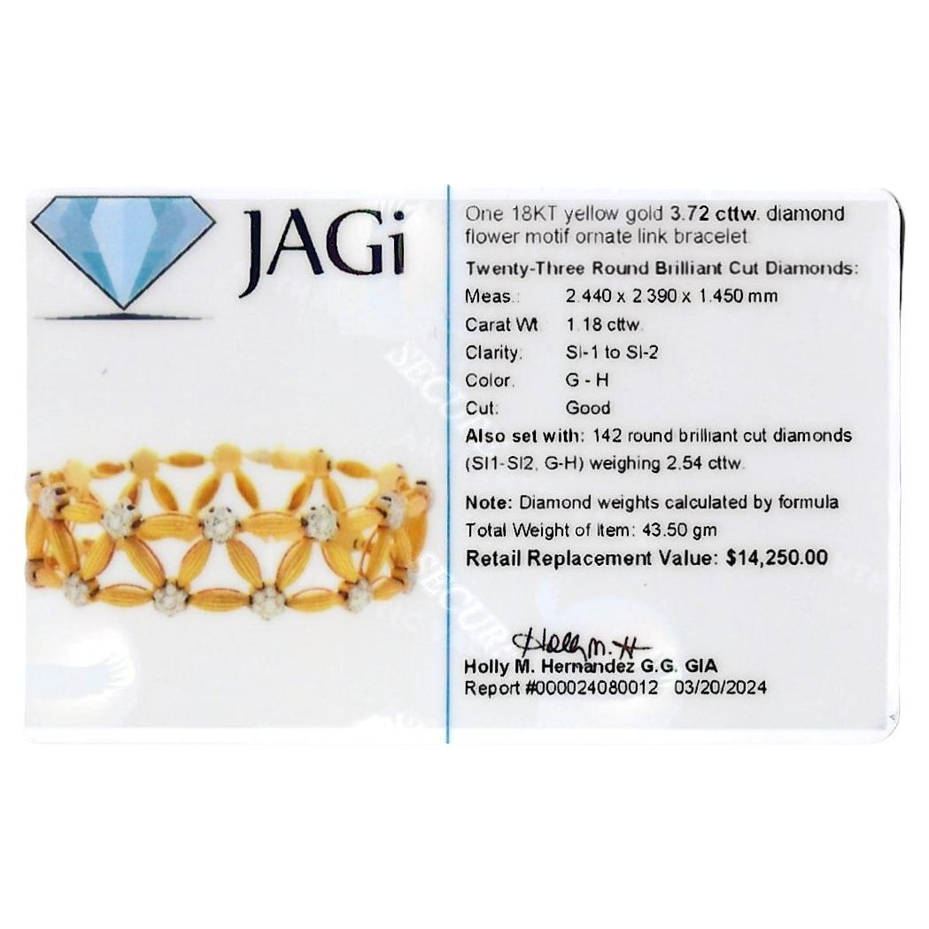 Flower and Leaf Motif Diamond Open Link Bracelet Set in 18 Karat Yellow Gold For Sale 7