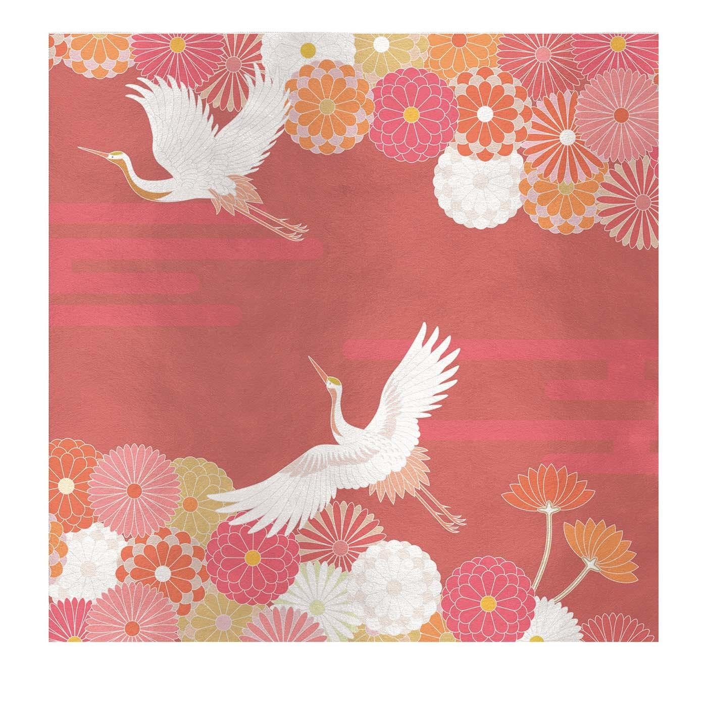 Modern Flower and Storks Orange Panel