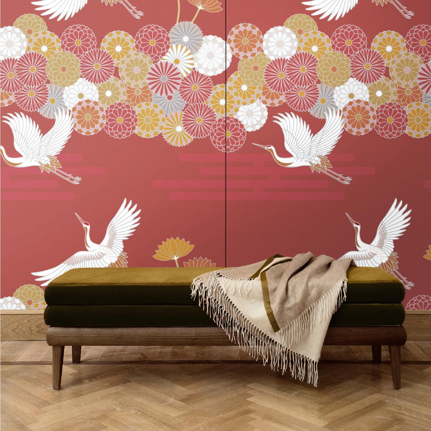 Italian Flower and Storks Orange Panel