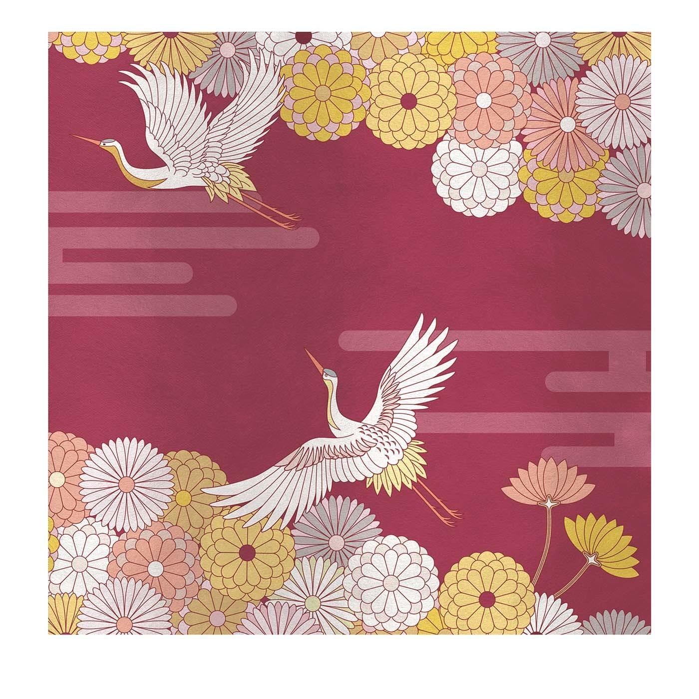Modern Flower and Storks Red Panel
