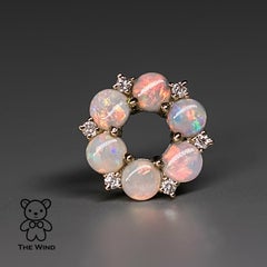 Flower Australian Solid Opal Diamond Pendant Necklace 14K Yellow Gold