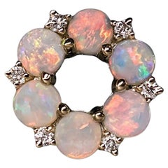 Flower Australian Solid Opal Diamond Pendant Necklace 14K Yellow Gold