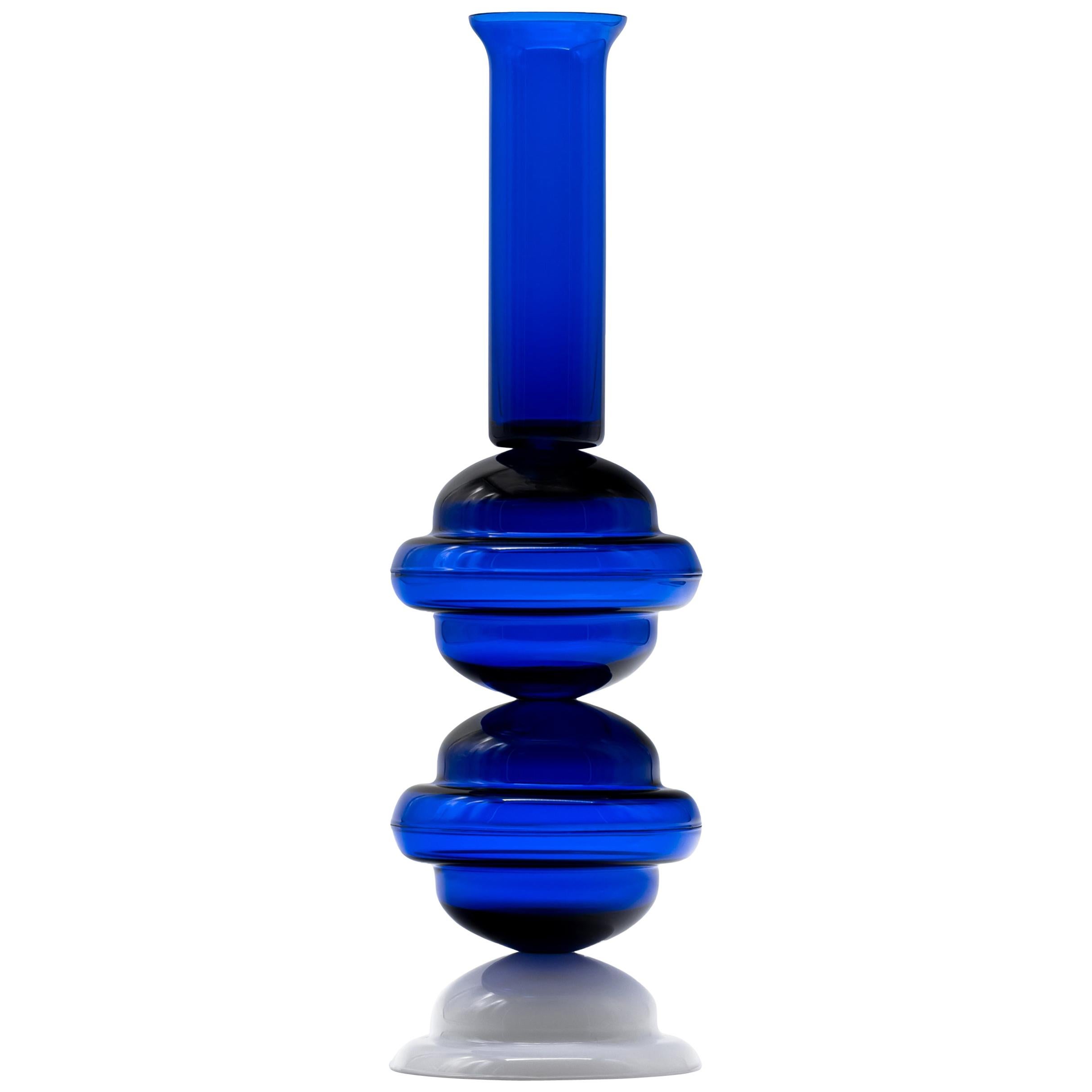 Flower base in blue and white glass For Sale