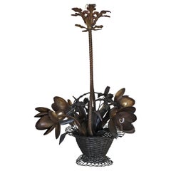 Antique Flower Basket cChandelier Made of Brass and Copper, France 1920s