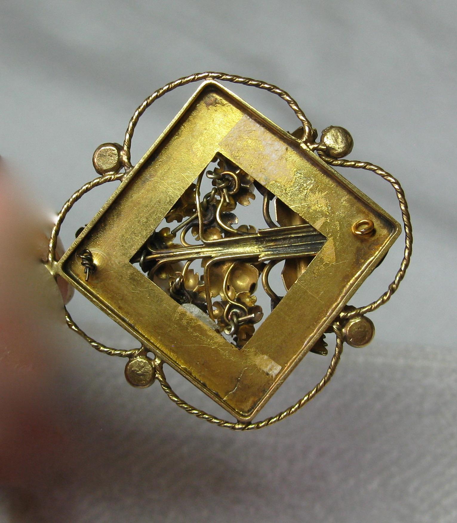 Women's Flower Basket Necklace Gold Antique Art Nouveau Belle Epoque Victorian, Italian