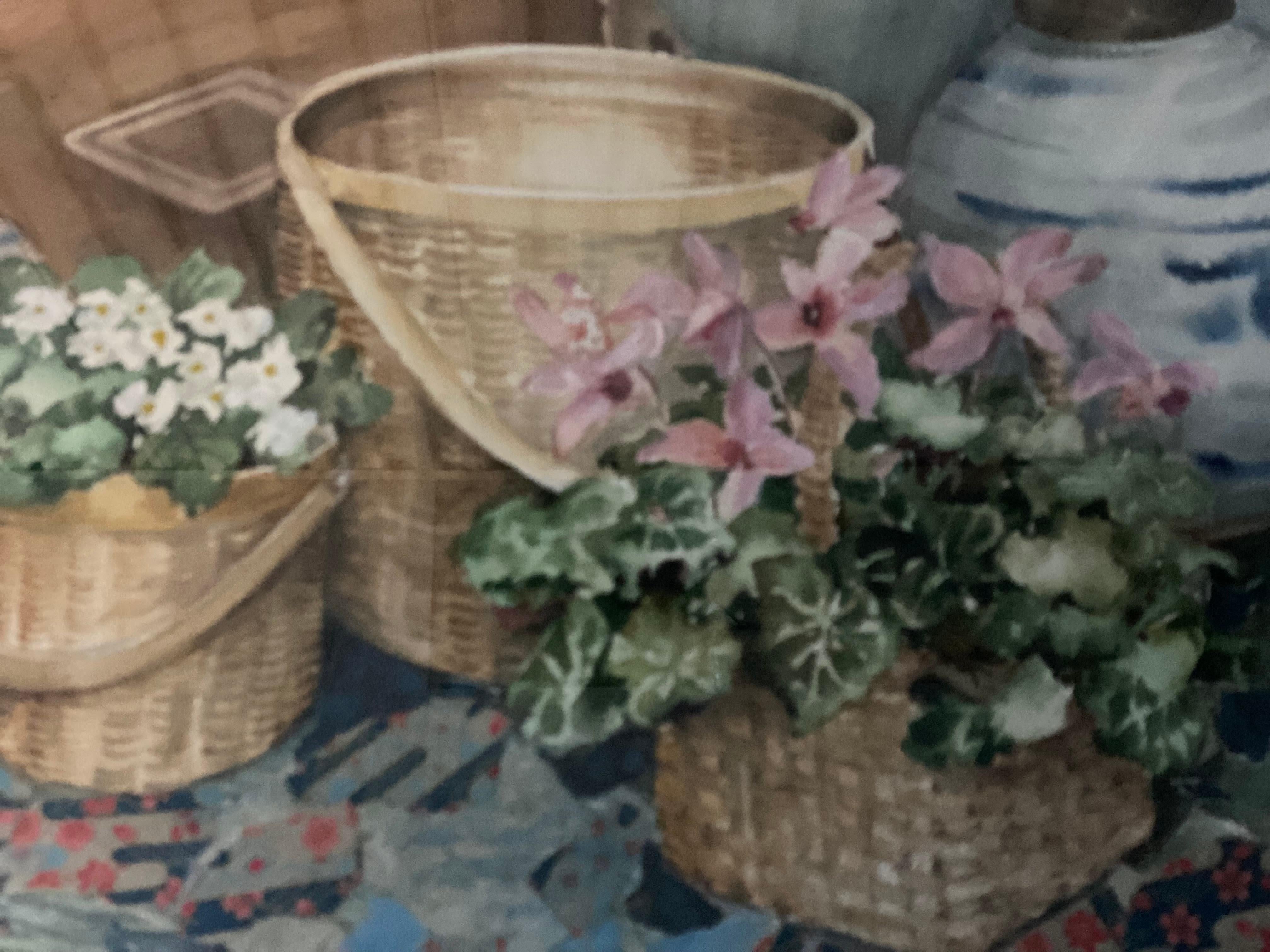 Blumen- und Korb-Stillleben, Aquarell auf Papier, von Joy Waldman im Angebot 3