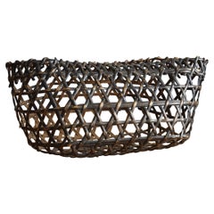 Vintage Flower Basket Woven from Japanese Bamboo / Wabi-Sabi Bamboo Object