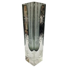 Flower block vase, star cut glass, 1920s, Art Deco, Murano, Italy