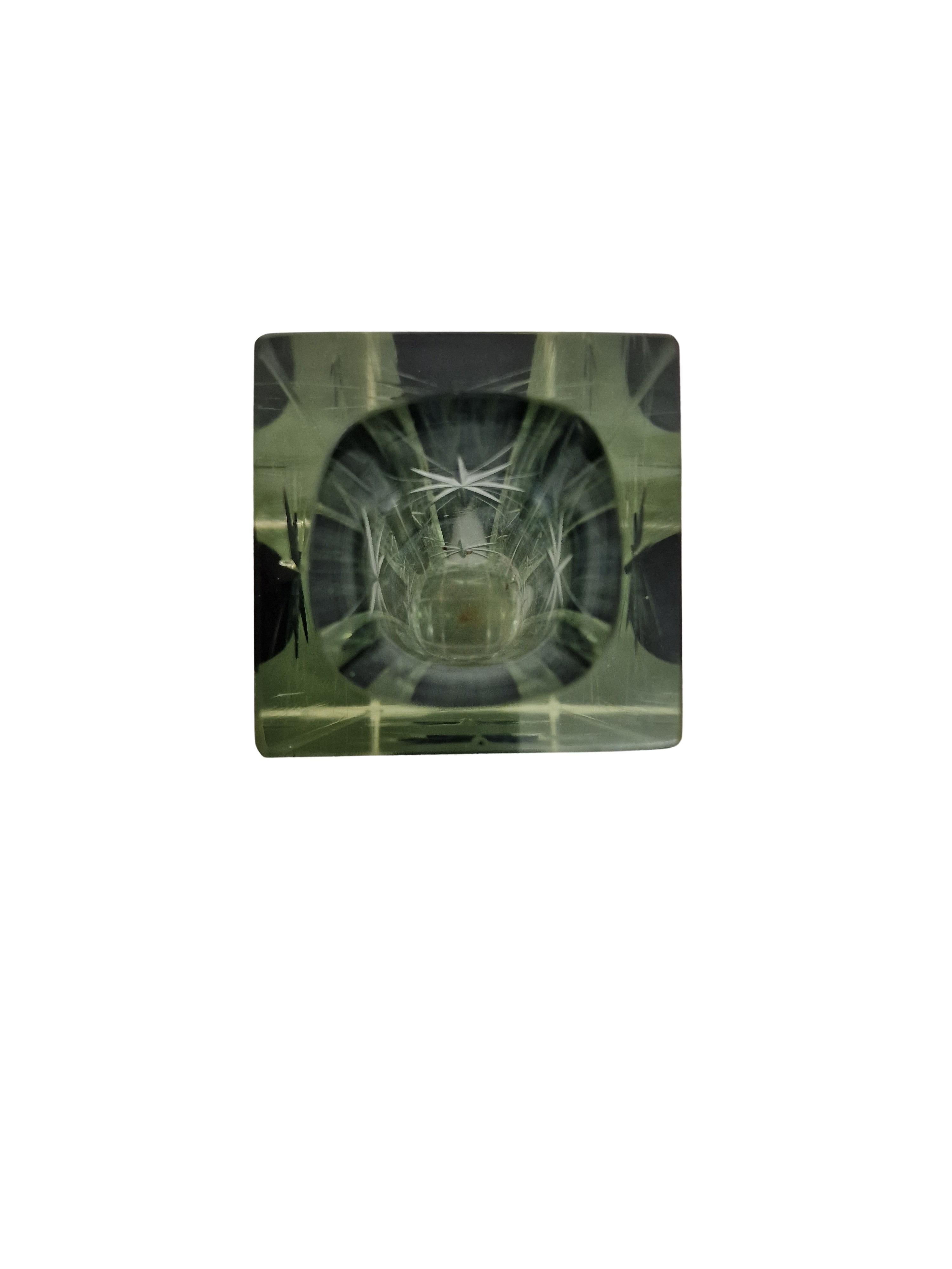 Early 20th Century Flower block vase, star cut glass, 1920s, Art Deco, Murano, Italy For Sale