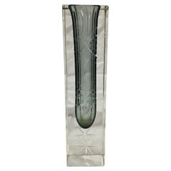 Flower block vase, star cut glass, 1920s, Art Deco, Murano, Italy
