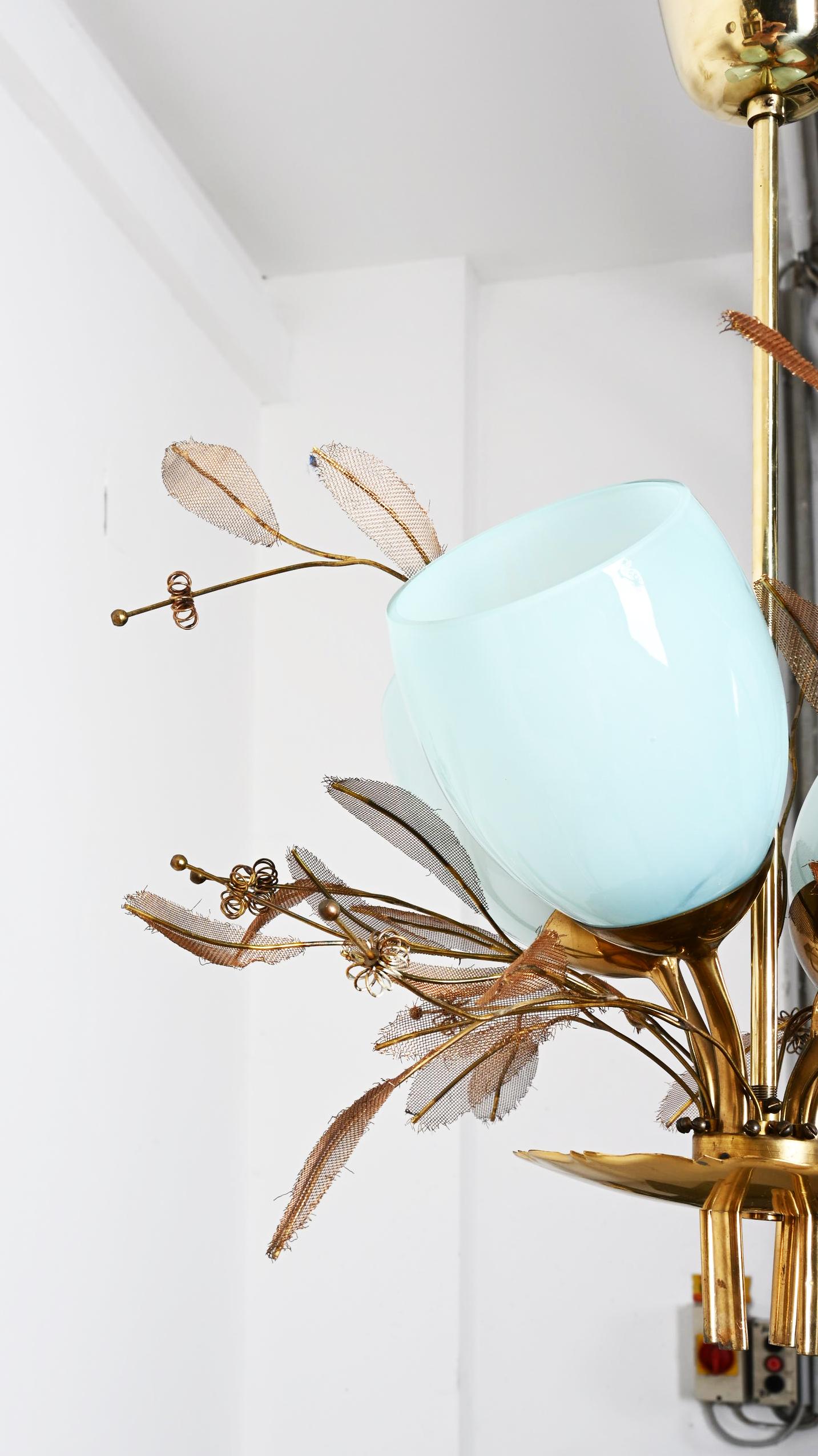 Lámpara Flower Bouquet de Paavo Tynell para Taito Oy con cristal azul en venta 10