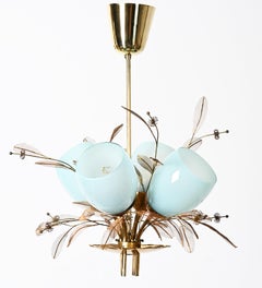 Flower Bouquet Chandelier By Paavo Tynell for Taito Oy With Blue Glass