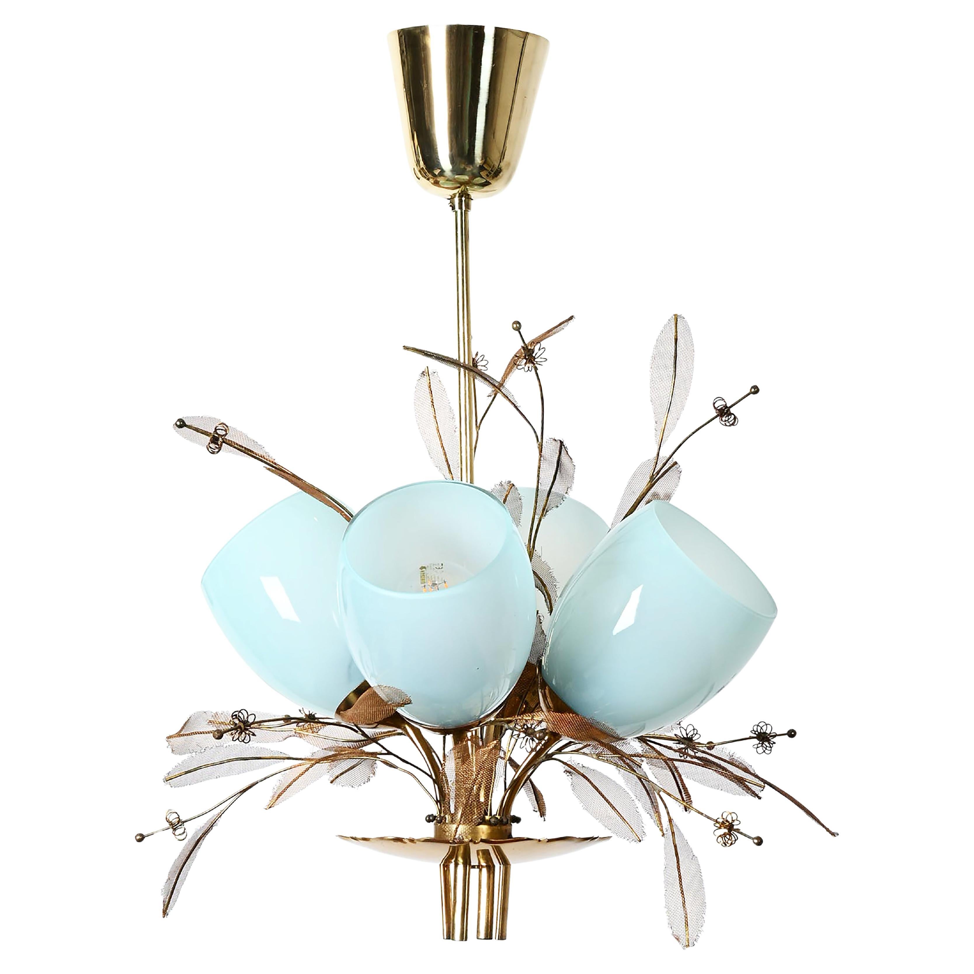 Lámpara Flower Bouquet de Paavo Tynell para Taito Oy con cristal azul Escandinavo moderno en venta