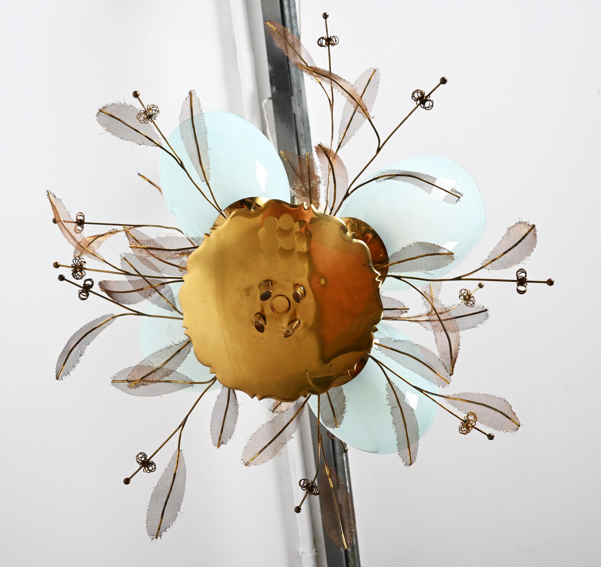 Lámpara Flower Bouquet de Paavo Tynell para Taito Oy con cristal azul Finlandés en venta